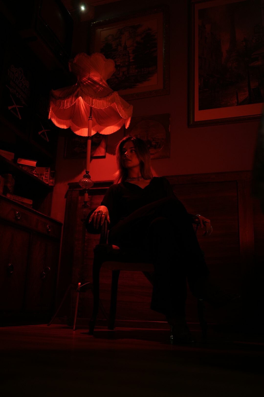 woman facing fear in dark room